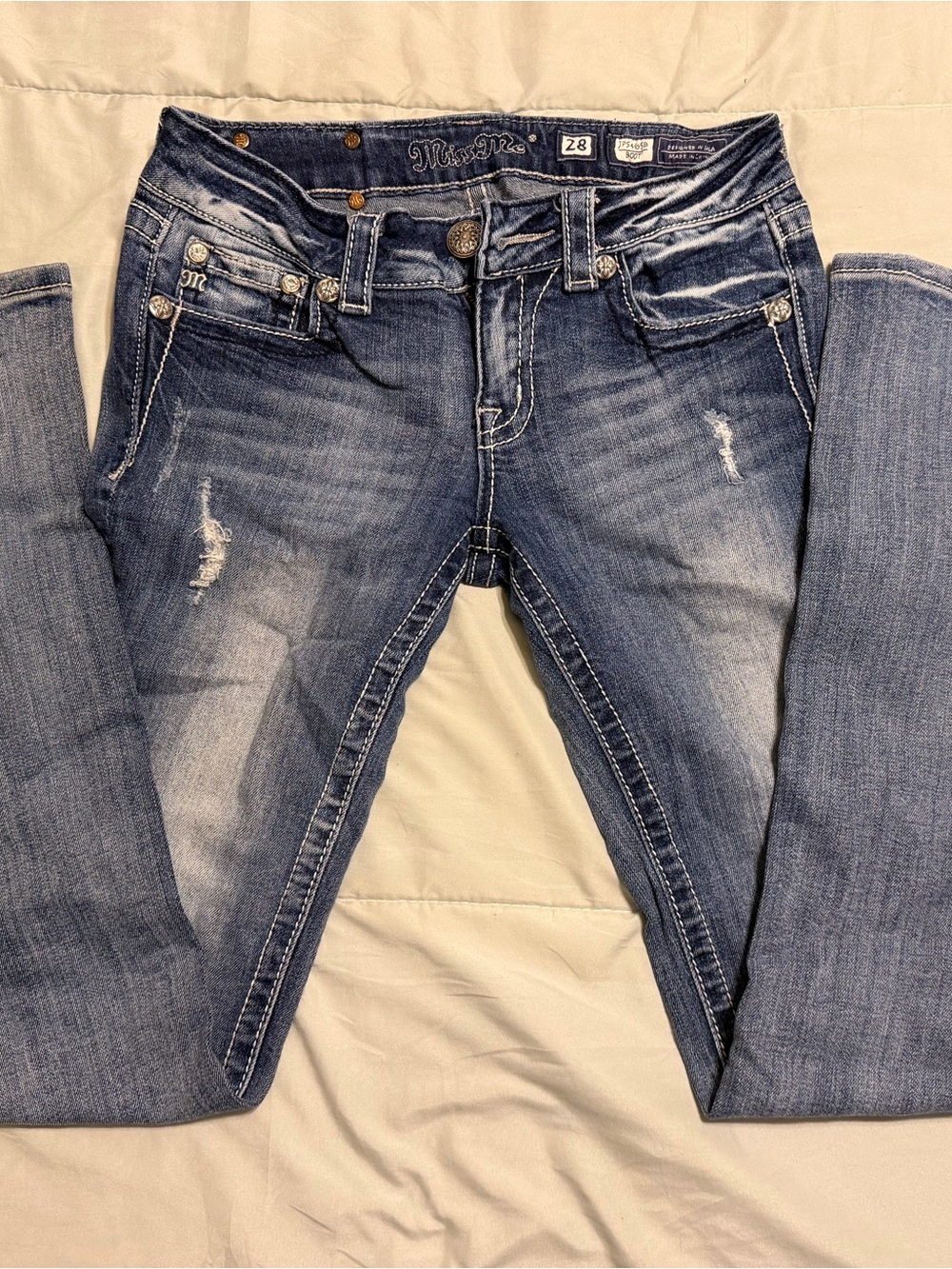 Miss Me Blue Faded Boot Cut Jeans with Light Distressing